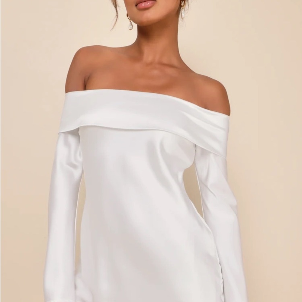 Lulu's Elegant Off-Shoulder White Long Sleeve Dress
